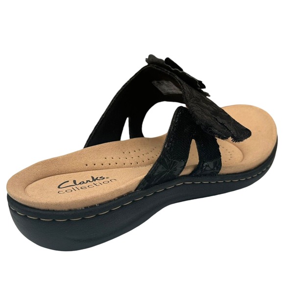 Clarks Women's Laurieann Gema Leather Thong Sandal Size 7 Black Arch Support - Picture 6 of 14
